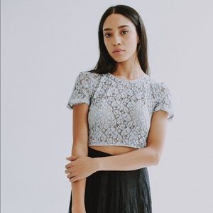 Leanne Marshall Blue/Gray lace Crop Top - S